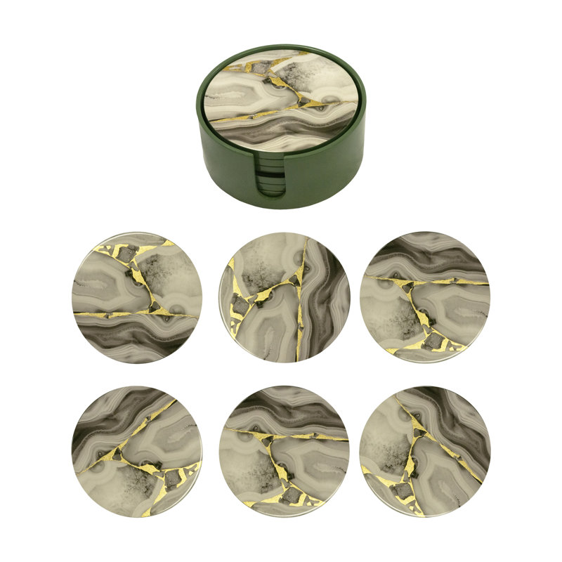Stone Lacquer Coasters with Holder, Gray