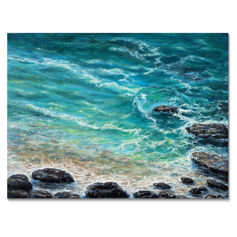 «Wild Blue Ocean Waves», art nautique et côtier sur toile, H 34 po x l 44 po x P 1,5 po, Toile tendue