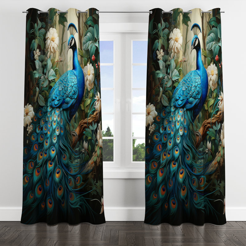 Rideau occultant moderne avec œillets Teal Peacock, L 52 po x L 108 po, Œillets argentés