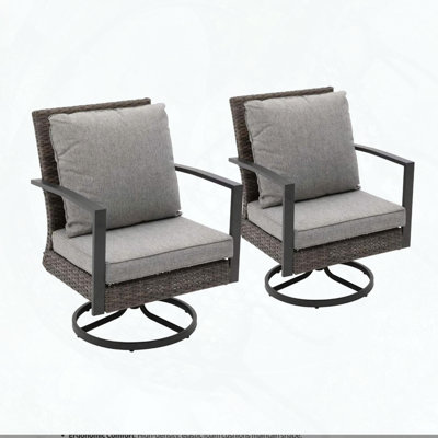 Ensemble de 2 chaises de patio pivotantes en PE en rotin avec coussins