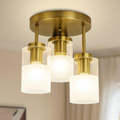 Luminaire semi-encastré moderne en laiton brossé à grappe 11,5 "à 3 lumières Renley pour salle à manger, couloir et salon