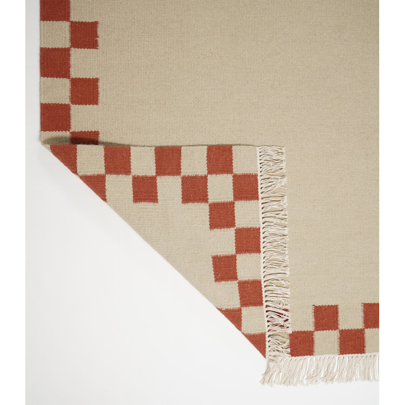 Devarious Flatweave Check Border Hand Woven Area Rug - Traditional Kilim Craftsmanship Inspired, Red, Rectangle 200 x 290 cm