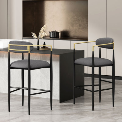 Hauteur de comptoir de 2 tabourets en tissu gris et en fer robuste pour îlot de cuisine, capacité de 260 lb, 2 tabourets, rembourrés avec configuration stable et support de poids de 265 lb