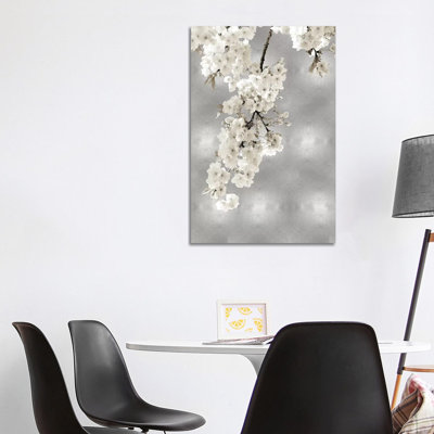 White Blossoms on Silver II 1 Piece Wrapped Canvas Wall Art