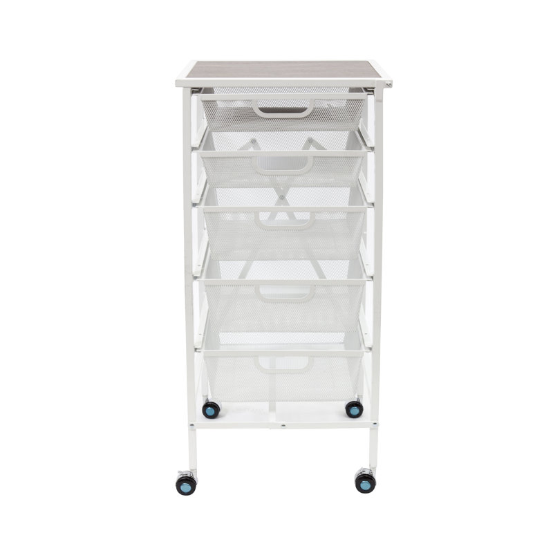 Commode à roulettes 5 tiroirs, Blanc