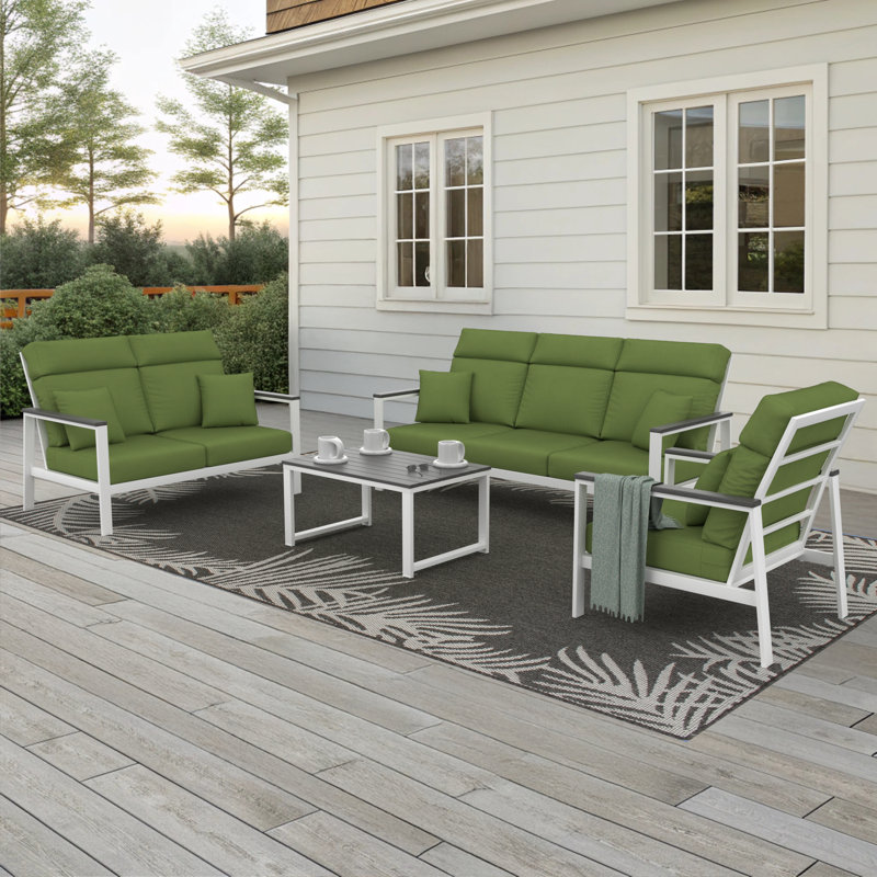 Ensemble de conversation Townsend pour 4 personnes avec coussins Sunbrella, Coriandre Spectrum, Gris