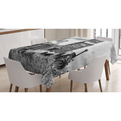 Ambesonne Industrial Tablecloth, Old 60S Abandoned Tractor In Farm In Central Canada Nostalgic Machinery Elements Image, Rectangular Table Cover For Dining Room Kitchen Decor, 52" X 70", Grey