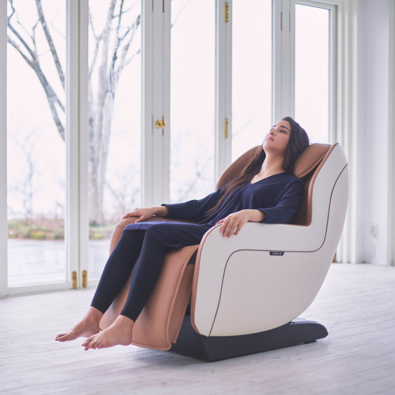 Faux Leather Heated Massage Chair, Beige