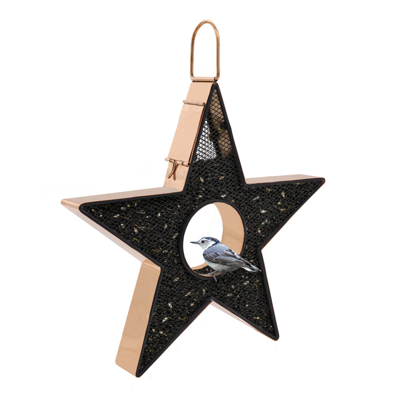 Mangeoire d'oiseaux en cuivre Star Fly-Thru, avec panneaux en maille noire en acier inoxydable