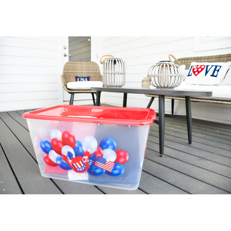 SimplyKleen 14.5-Gallon Recycling Totes, 4-Pack | Heavy-Duty & Leak-Proof | Red, White & Blue Patriotic Design for 4th of July, Trash & Recycling Bin