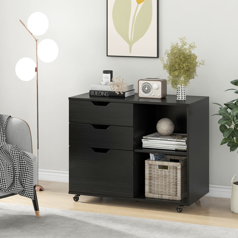 Dinton 81cm Wide 3 -Drawer File Cabinet, Black