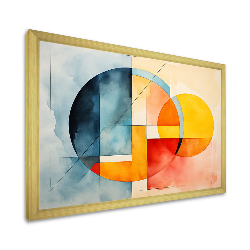 Cubic Soft Colors Tiles V - Geometric Wall Art, Gold Closed Corner Framed, 16" H x 32" W x 1" D