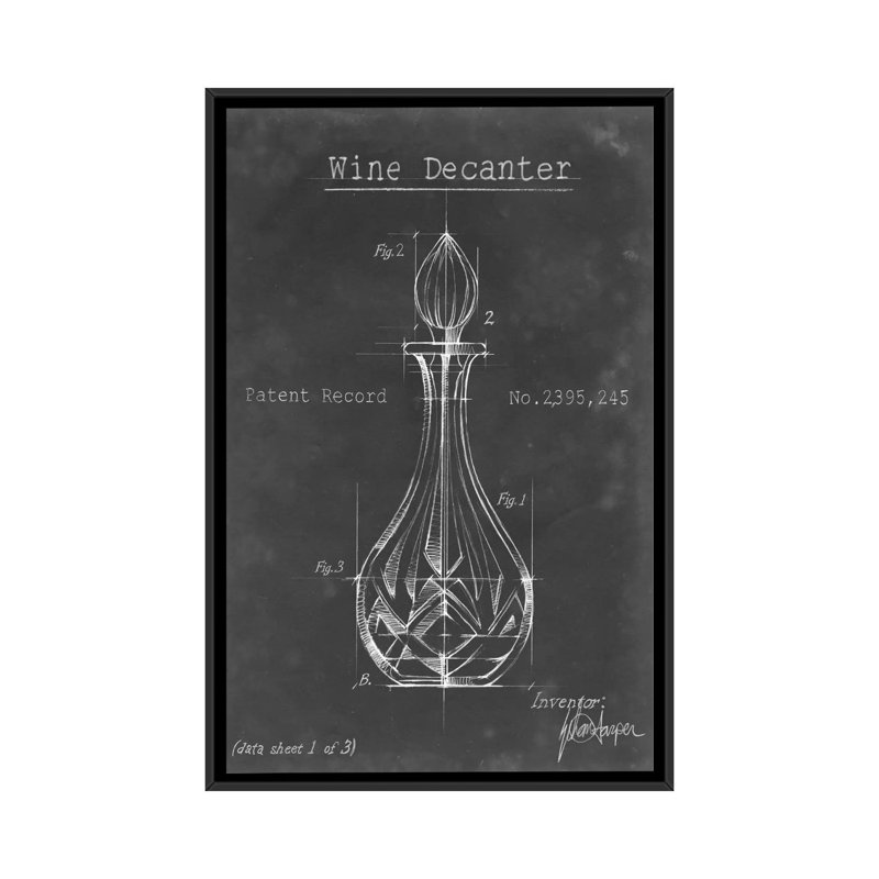 «Barware Blueprint VIII», impression sur toile, H 26 po x l 18 po x P 1,5 po, Toile avec cadre noir, Pas de tapis