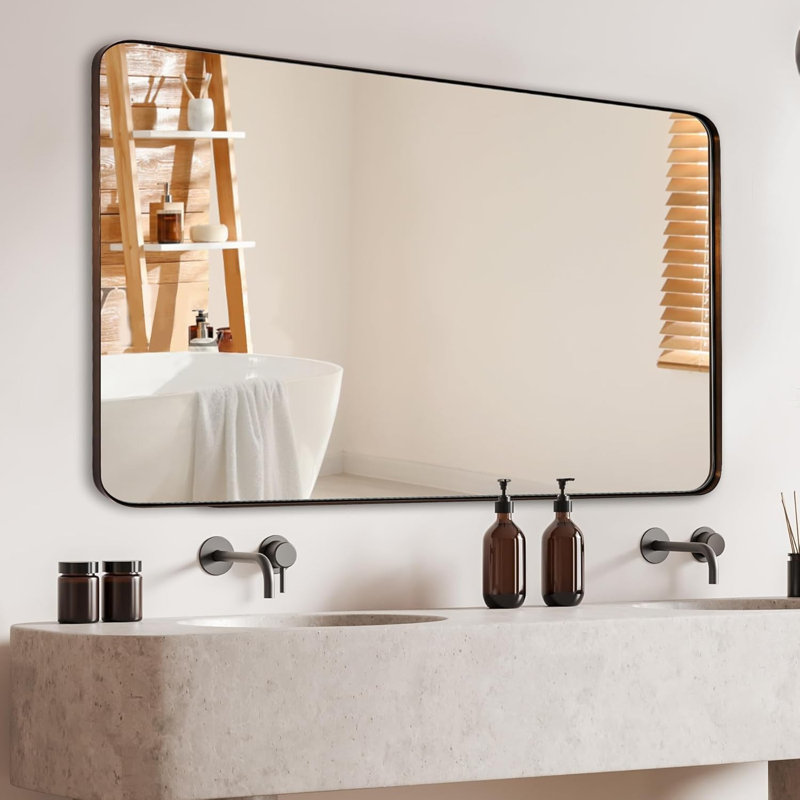 Miroir de salle de bain Inse Cadre en acier inoxydable, 36 po x 24 po, Bronze brossé