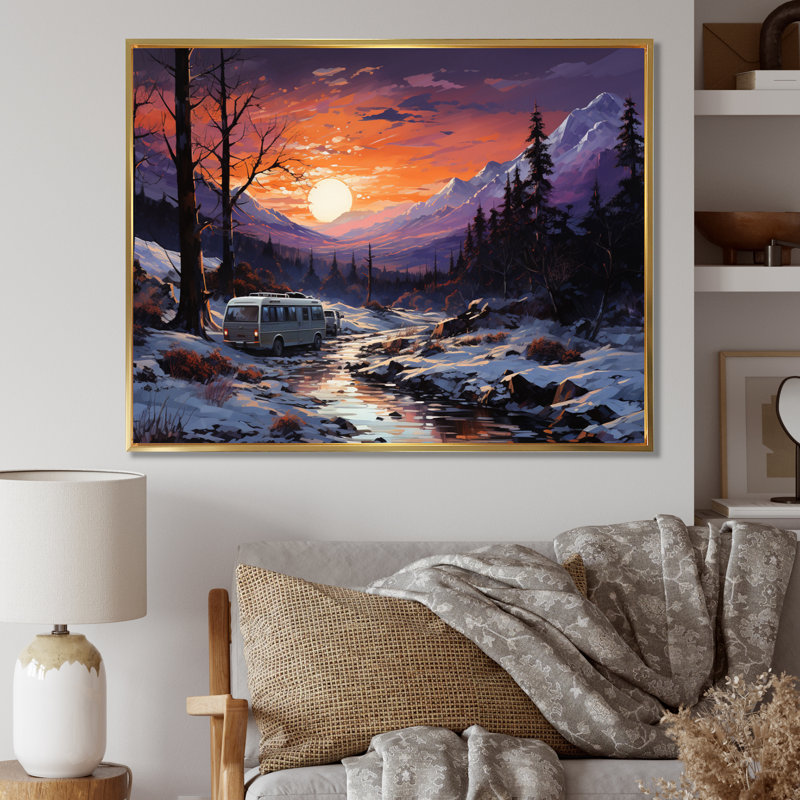 «Campingtravel Winters Whisper I», reproduction d'art sur toile, H 30 po x l 40 po x P 1,5 po, Cadre flottant doré
