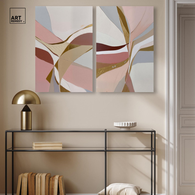 Gold Split Duo Canvas Print Abstract Boho Art Set by Art Remedy, Black Frame, 10 x 15, H 30 po x l 20 po