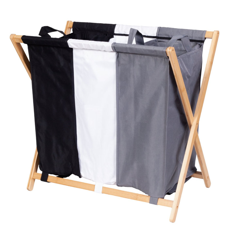 Froppi Collapsible Laundry Basket with Large Washing Hamper with 3 Compartments L70 W40 H64 cm