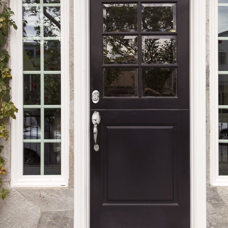 Coventry Door Handle Set with Cambridge Knob and Deadbolt in Chrome, Polished Chrome