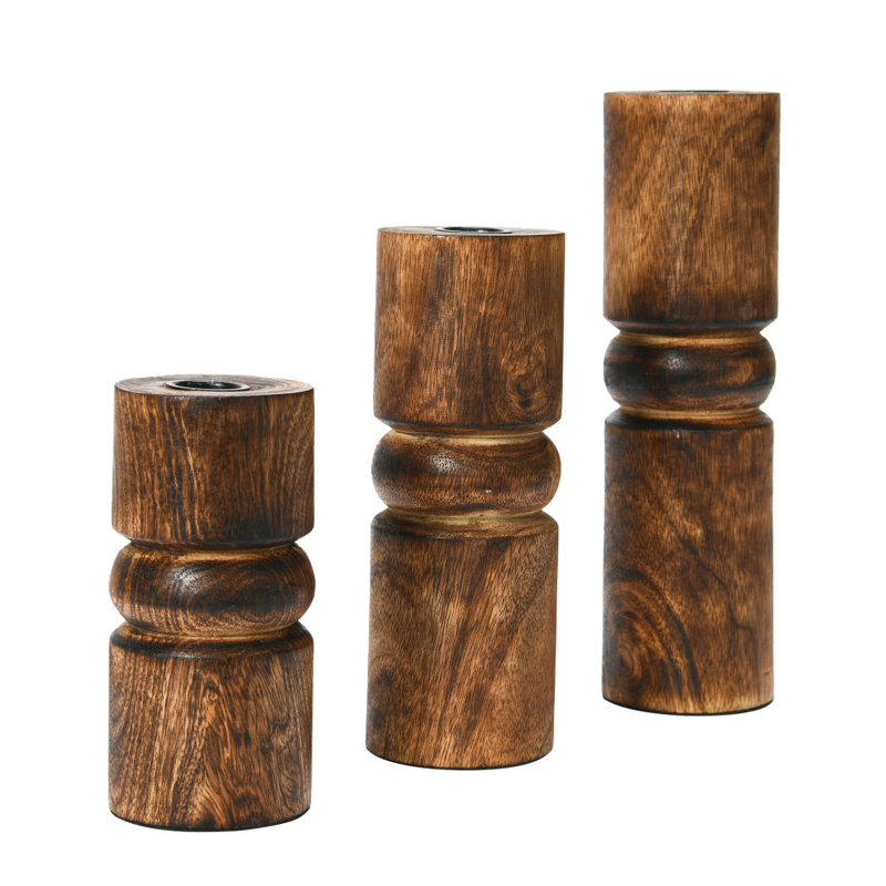 Solid Wood Tabletop Candlestick, Brown