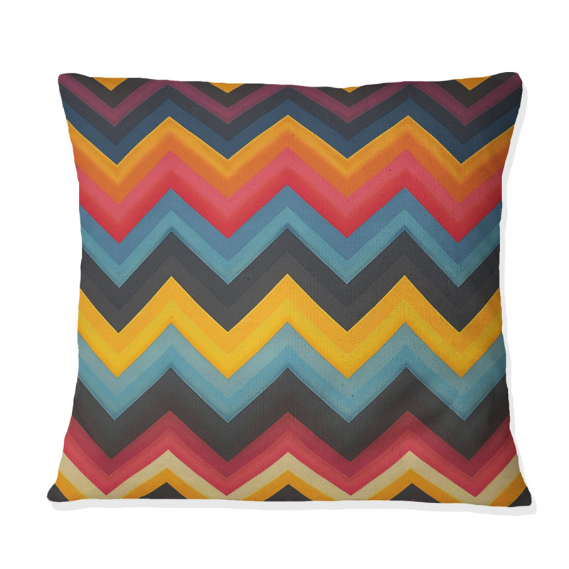 Coussin décoratif à chevrons bleu et orange Harmony I, H 16 po x l 16 po