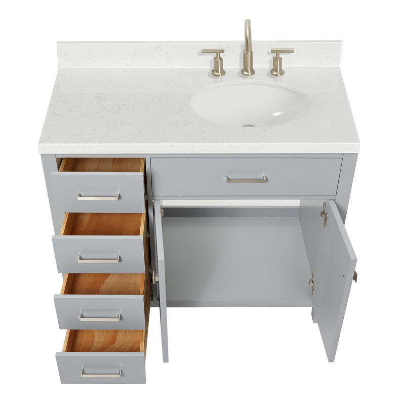 8_ARIEL Bristol 42 Single Sink Bathroom Vanity with Carrara White Quartz, Oval, Gray, 42"