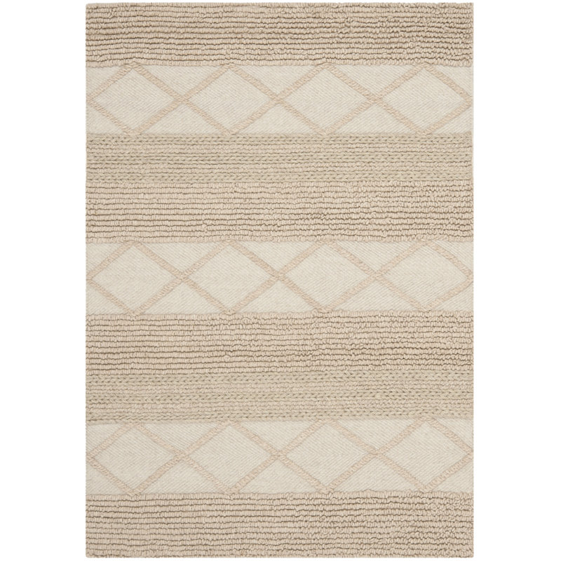 Tulane Natura Hand Woven Wool/Cotton Geometric Rug in Beige, Rectangle 5' x 8'