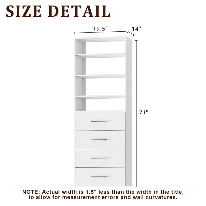 Modular Closet System, Versatile and Customizable Walk-In Design for Efficient Storage and Organization, 19.5" Wide