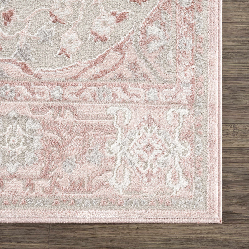 Tapis rose rectangulaire en polypropylène tissé à la machine Katriena, Rectangle 7 pi 9 po x 9 pi 6 po