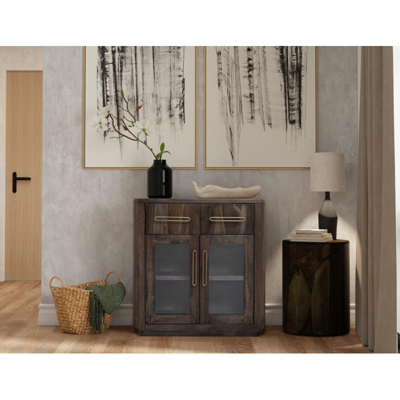 Balam 2 Drawer & 2 Glass Door Server, Dark Brown