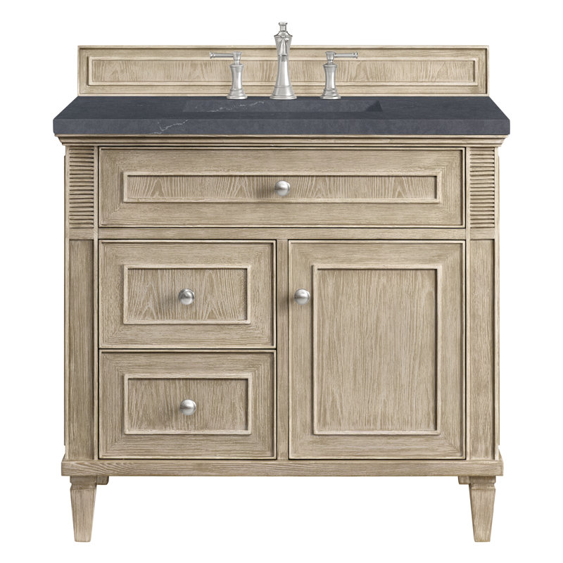 Lorelai 36'' W Single Vanity, Charcoal Soapstone, Whitewashed Oak, 8" Widespread
