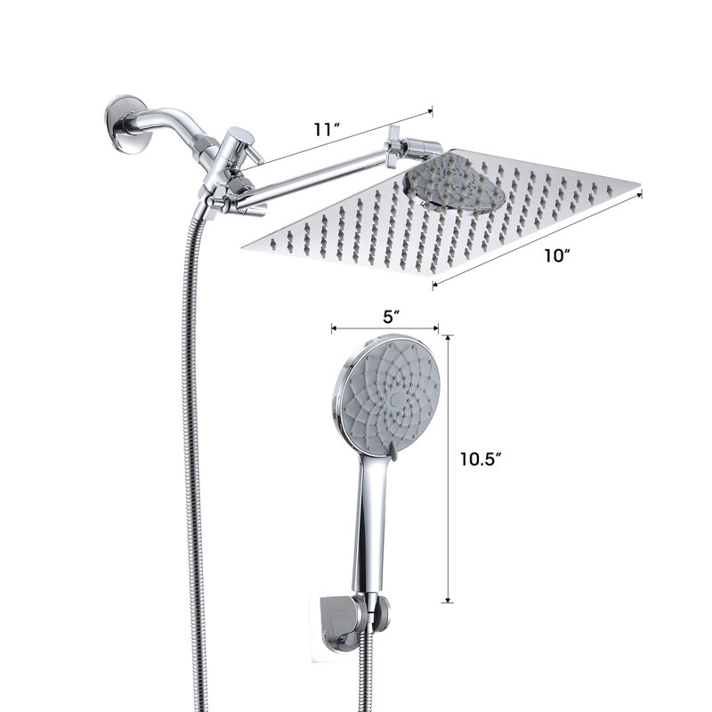 Shower Head Bundle: 10 Inch Rainfall & Handheld With 11 Arm, 6 Settings, Leak Design, Corrosion Stainless Steel, Wall Mounted Square Assortment: Modes, Clogging,