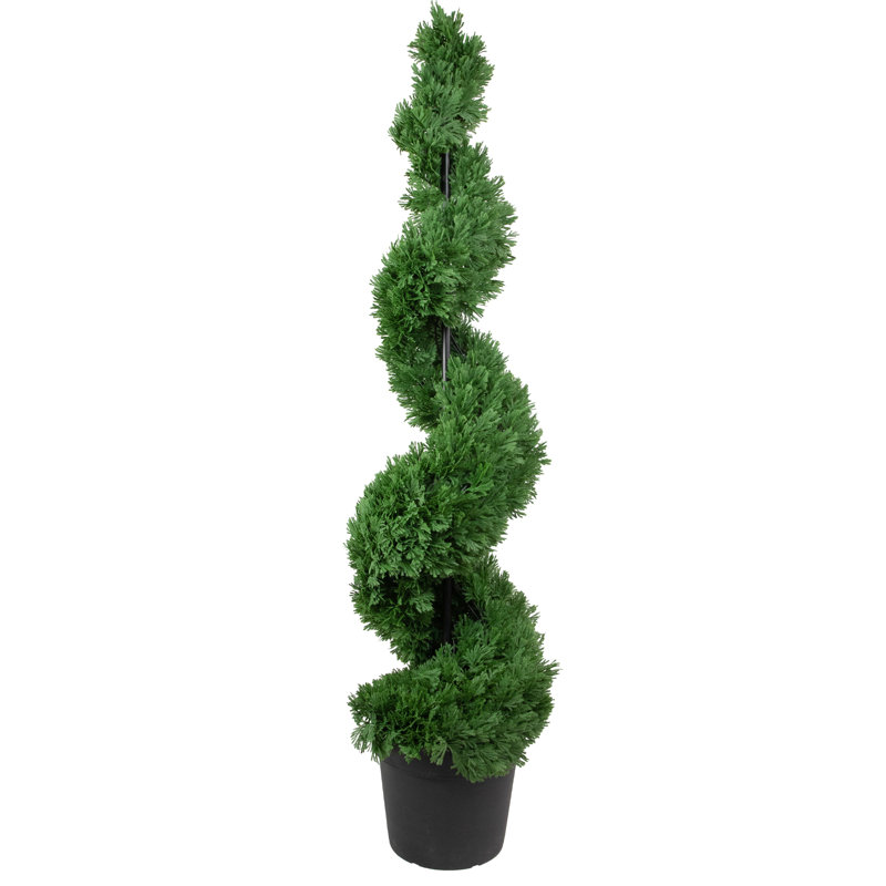 Cèdre artificiel en spirale en pot noir non éclairé, H 60 po x l 12 po x P 12 po