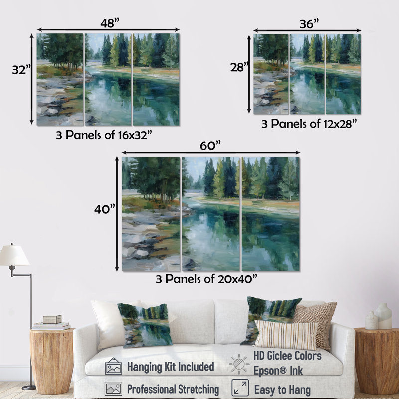 «Pine Trees», Fraser River, 28" H x 36" W, Toile tendue, Ne s’applique pas