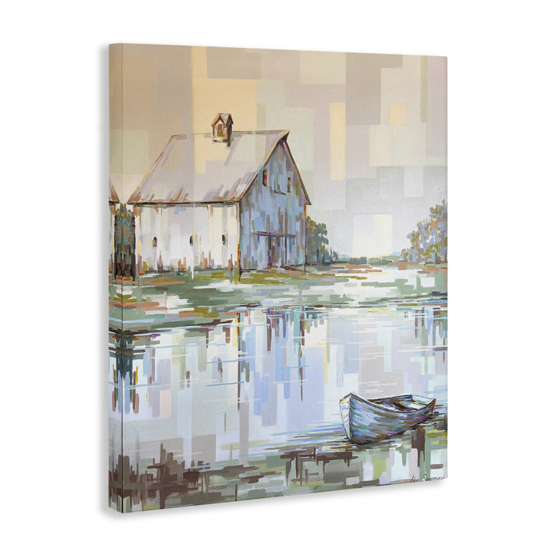 "White Barn Reflections Landscape", art mural par Linda Sperruche, H 24 po x l 30 po
