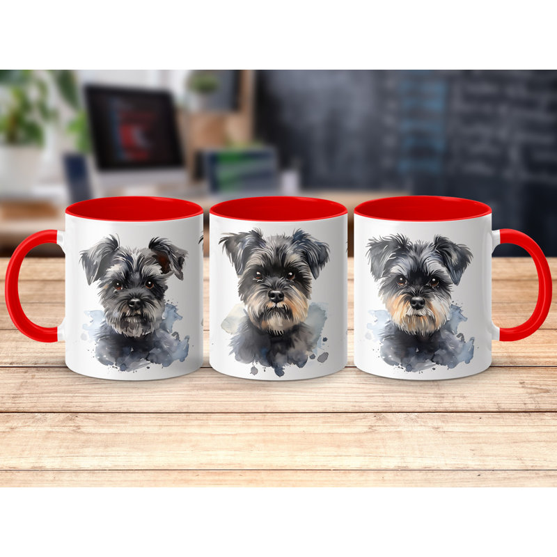 Watercolor Miniature Schnauzer Design 11oz Coffee Mug, 3