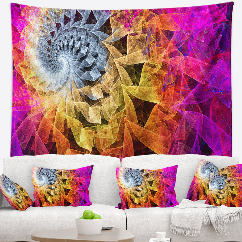 Tapisserie kaléidoscope en spirale de couleur abstraite, H 78 po x l 92 po