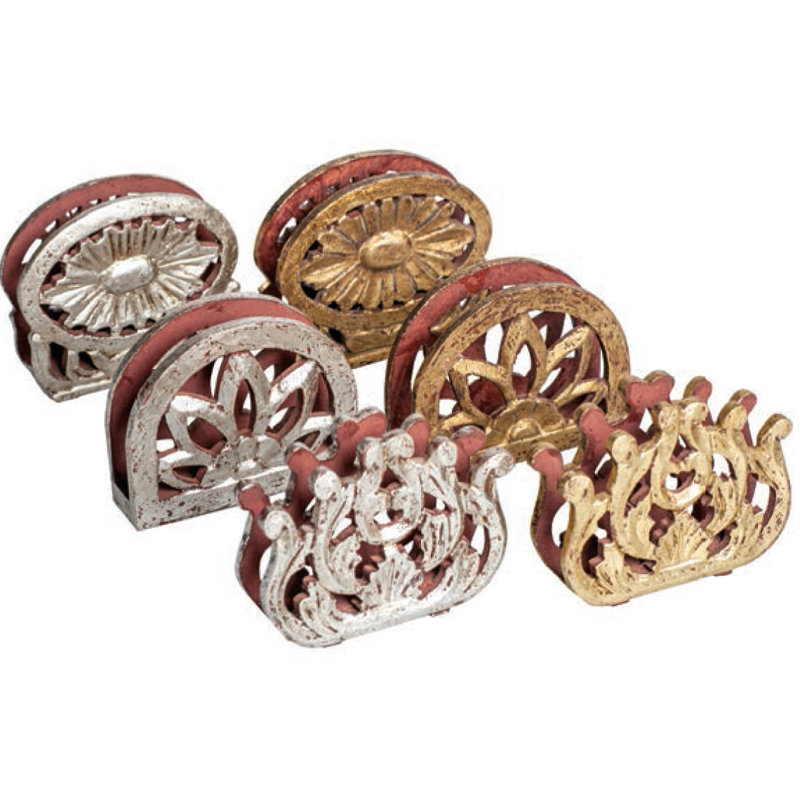 Gold and Silver Leaf Wooden Napkin Holders Set