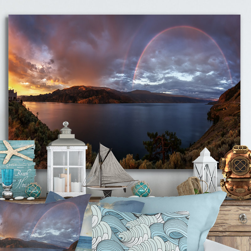 «Warm Sunset Over Lake II» - Décoration murale en toile nautique et côtière, H 12 po x l 20 po x P 1 po, Toile tendue