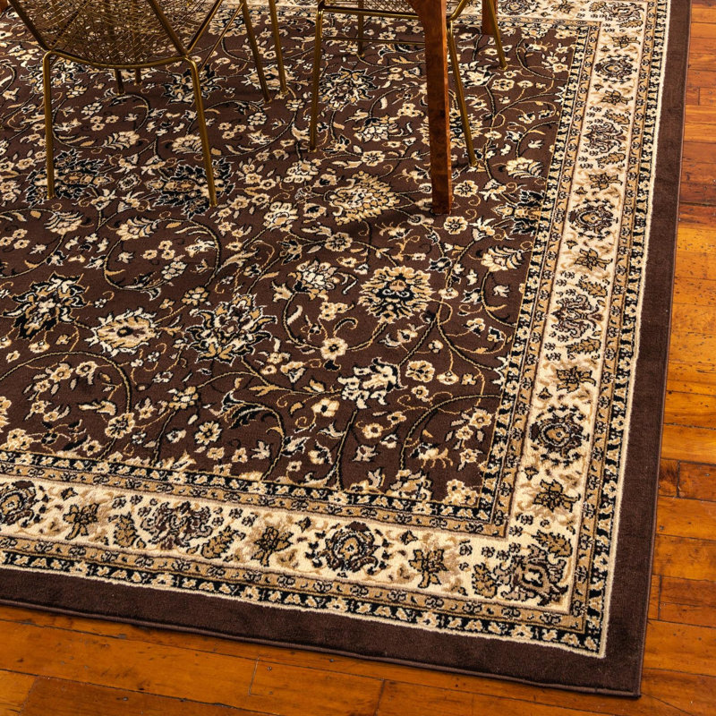 Tapis brun à motif floral Hanan, Brown, Carré 10pi