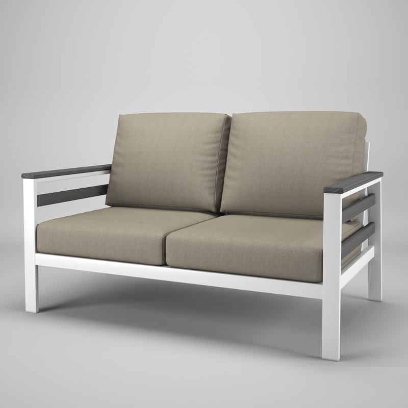 Townsend Metal Outdoor Loveseat With Sunbrella Cushion, Spectrum Dove