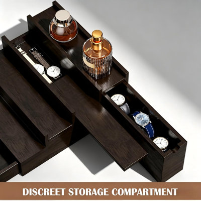 Boîte à montre pour homme avec tiroir, boîte à bijoux en bois pour table de chevet, rangement pour accessoires de comptoir pour téléphone, portefeuille et clés pour homme