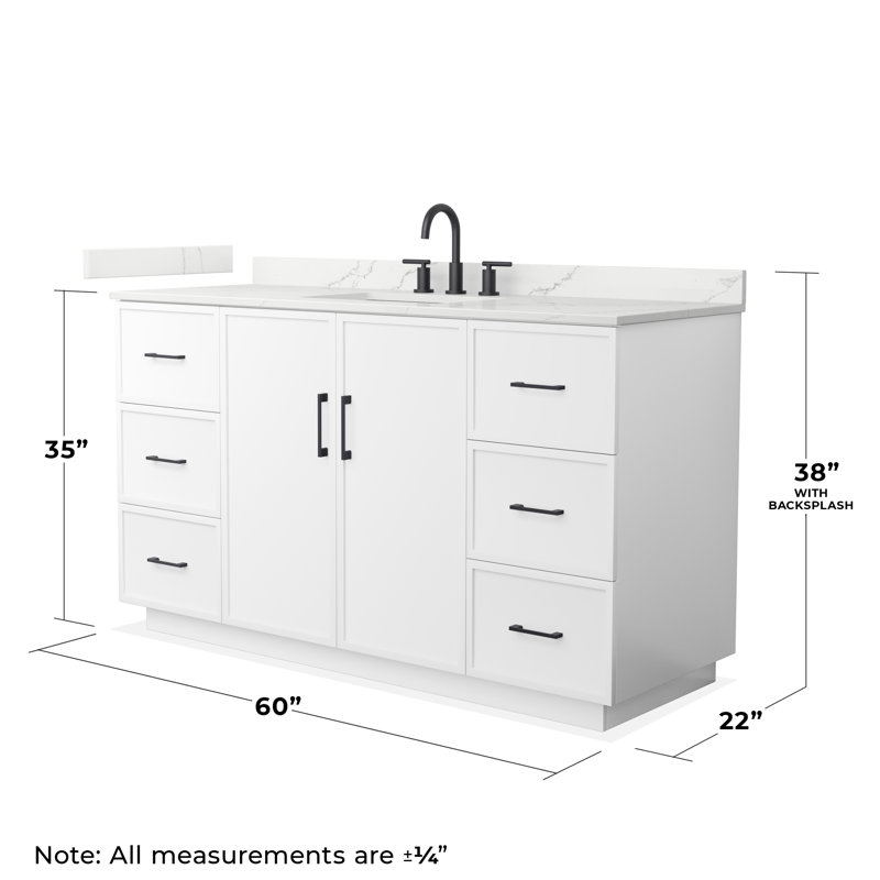 Elan TK 60" Freestanding Single Bathroom Vanity with Quartz Top, Giotto Quartz, White, Matte Black