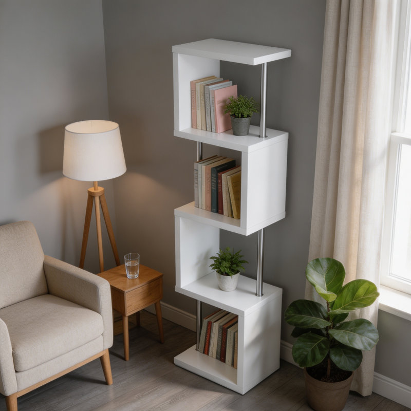 Bibliothèque blanche et chrome à 4 niveaux