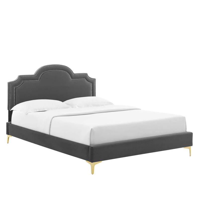 Modway Aviana Performance Velvet Bed, Twin, Charcoal