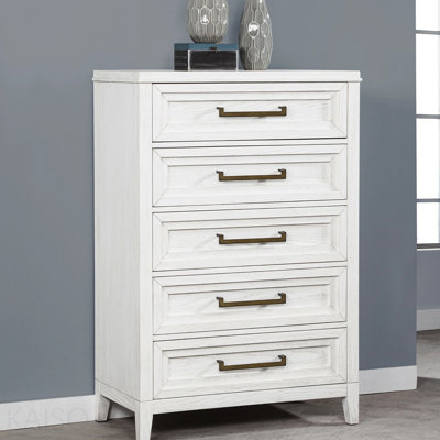 Distressed White 5-Drawer Bedroom Chest