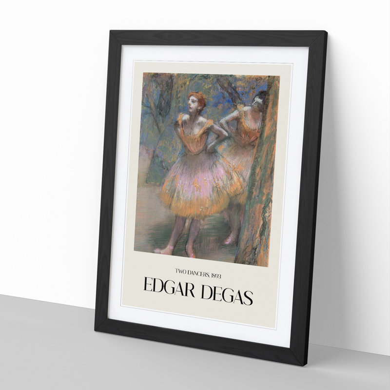 Two Ballet Ballerina Dancers in Pink and Orange by Edgar Degas - Picture Frame Painting, Black Framed