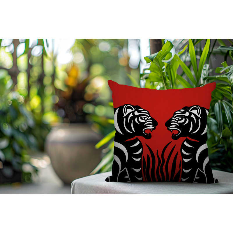 Pulo Tiger Reversible Indoor/Outdoor Square Pillow, 18"H x 18"W, Red