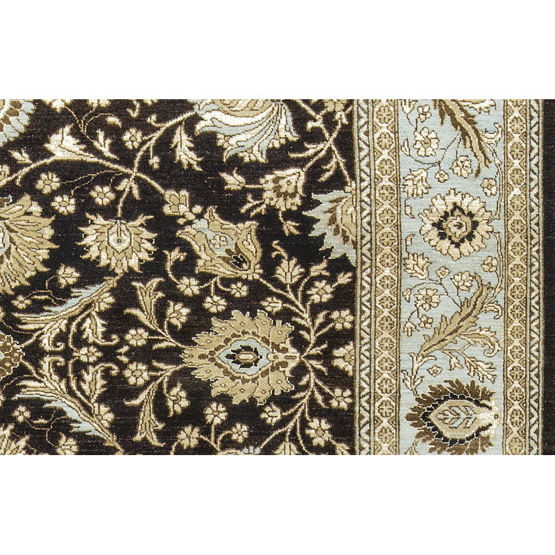 Tapis noir et beige noué à la main de haute qualité