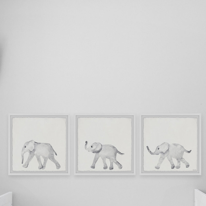 « elephant parade » par marmont hill-ensemble de 3 reproductions d’art encadrées sur papier