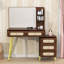 Bureau de coiffeuse en bois avec miroir lumineux, 5 tiroirs et tablettes de rangement-1170610381